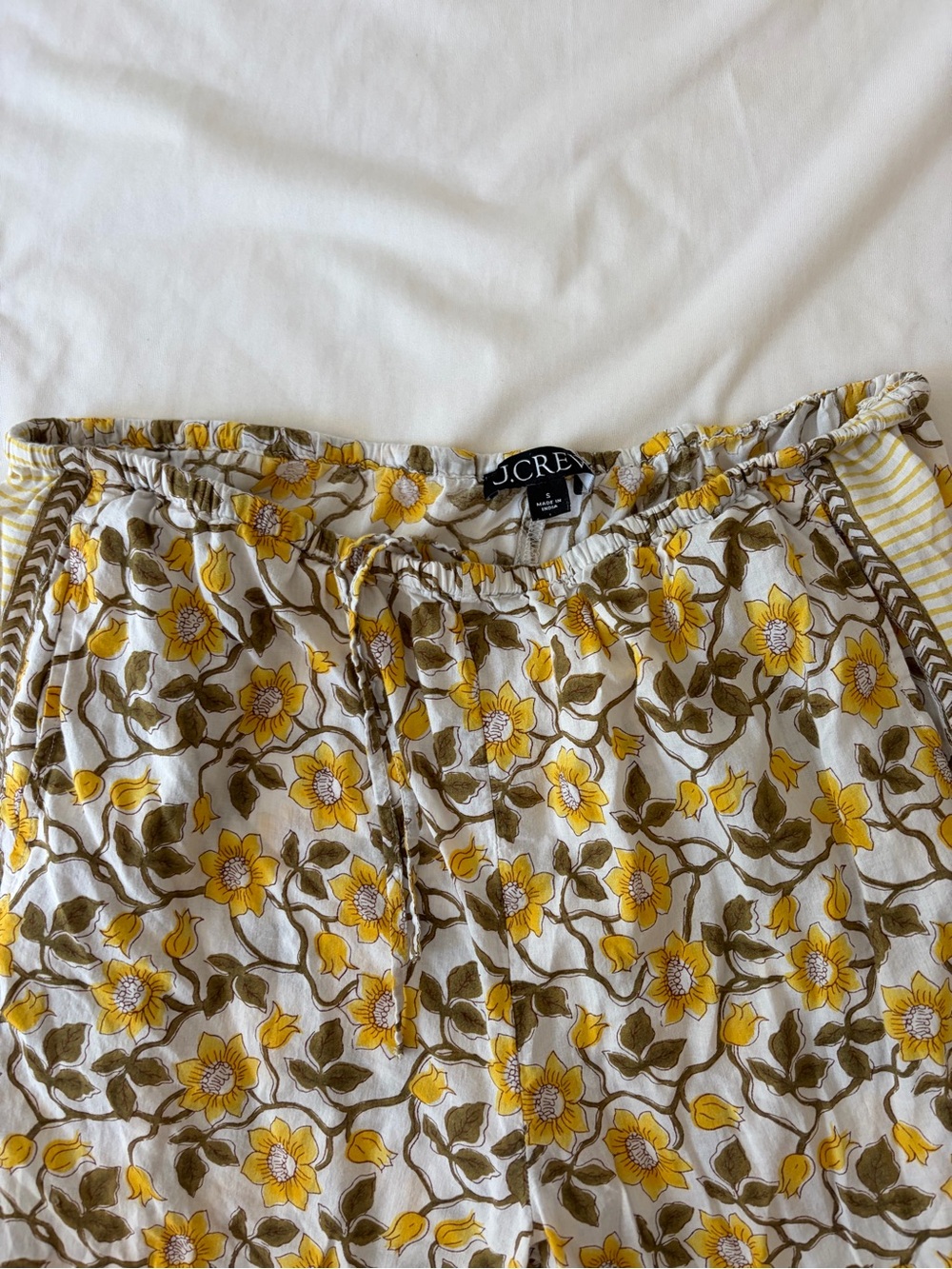 J. Crew Yellow and Olive Floral Drawstring Shorts